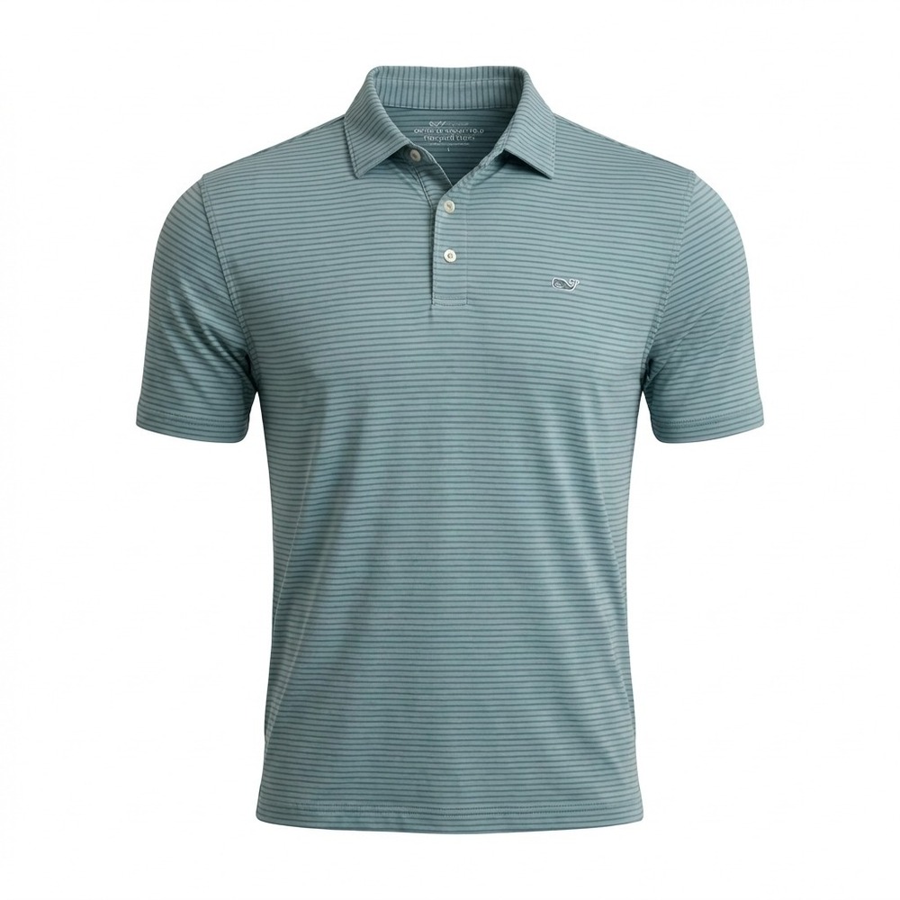 Vineyard Vines Sankaty OTG Polo Mens Large Teal Stripe Golf Preppy On The Go